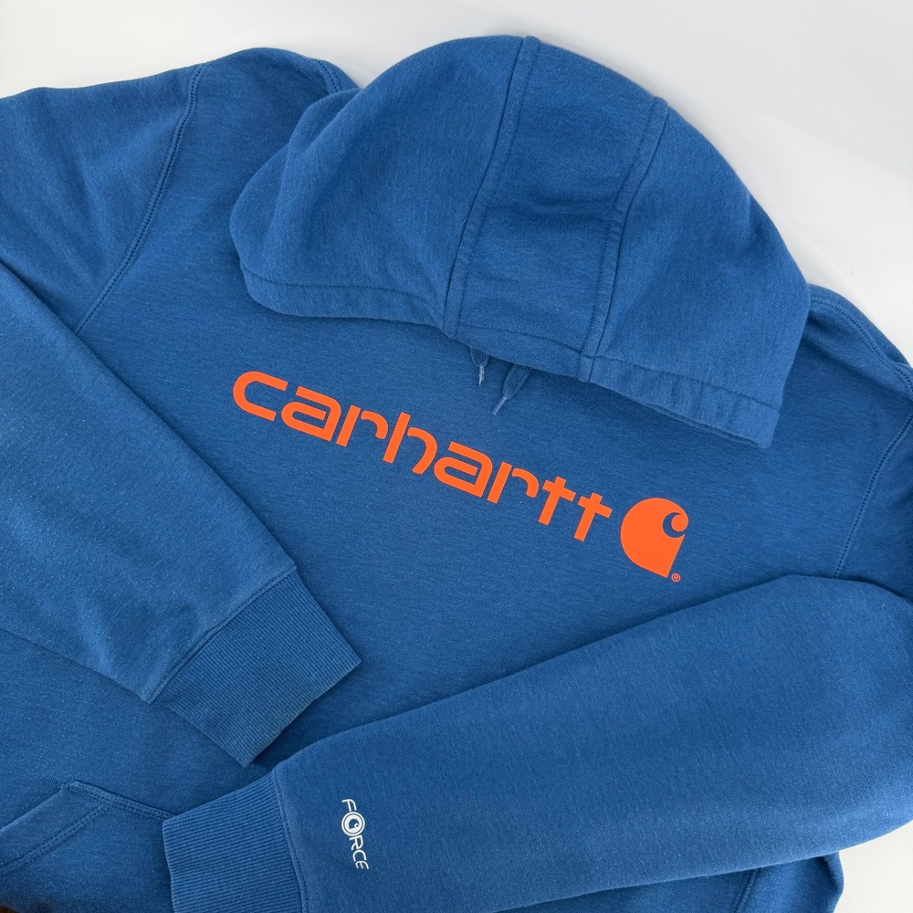 Carhartt Force Pullover Hoodie Mens XL Tall Blue Orange Logo Relaxed Fit 103873